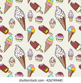 Ice cream  seamless pattern background 