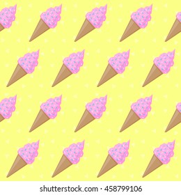 Ice cream seamless pattern background. Cartoon geometric applique irregular ice cream isolated on stylish cover. 