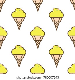 Ice cream seamless pattern background cartoon dessert vector illustration sweet snack cone frozen. Doodle ice cream pattern