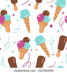 Ice cream seamless pattern. Bright multi-colored pattern.Suitable for festive decor.