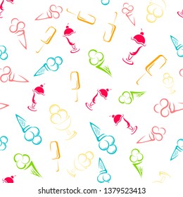 Ice cream seamless pattern. Cartoon Vector background.