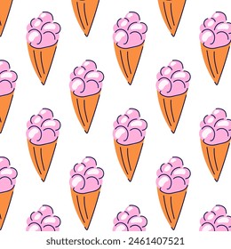 Ice cream seamless pattern in cartoon style. Flat design for grocery, wallpaper, package. Vector illustration on a white background.