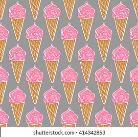 Ice cream seamless pattern. Cartoon background. Ideal for printing onto fabric, wrapping, packing paper, for scrapbooking. Design Template. Colorful print.