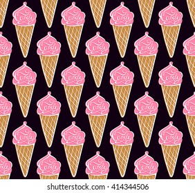 Ice cream seamless pattern. Cartoon background. Ideal for printing onto fabric, wrapping, packing paper, for scrapbooking. Design Template. Colorful print. Candy pattern.