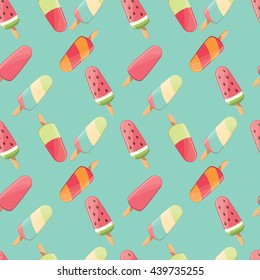 Ice cream seamless pattern, colorful summer background, delicious sweet treats, vector illustration