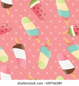 Ice cream seamless pattern, colorful summer background, delicious sweet treats, vector illustration