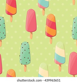 Ice cream seamless pattern, colorful summer background, delicious sweet treats, vector illustration