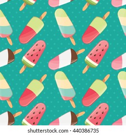 Ice cream seamless pattern, colorful summer background, delicious sweet treats, vector illustration