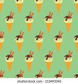 Ice cream seamless pattern. Ice cream cones seamless pattern background