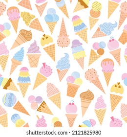 Ice cream seamless pattern. Cute ice cream background texture