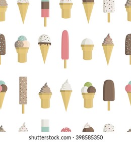  Ice cream.  Seamless pattern with cute ice cream.  All elements are  hidden under mask. Pattern are not cropped and can be edited. Cute vector illustration. Sweets. Delicious ice cream