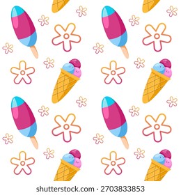 Ice cream seamless pattern with decorative