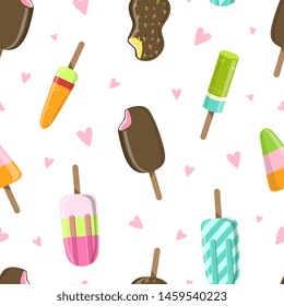 Ice Cream Seamless Pattern, Delicious Sweet Dessert, Cafe, Confectionery or Shop Design Element Can Be Used for Wallpaper, Packaging, Background Vector Illustration