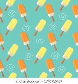 Ice cream seamless pattern. Delicious sweet desserts. Colorful summer background. Vector illustration. Ice lolly