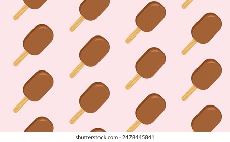 Ice cream seamless pattern. Delicious sweet street food. Cone waffle with filling, ice cream scoops in a cup, ice cream in a cone. Template for background, banner, card, poster. Vector.