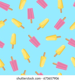 Ice Cream Seamless Pattern. Delicious Sweet Desserts. Colorful Summer Background. Vector Illustration. Ice Lolly