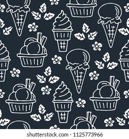 Ice cream seamless pattern. Design element for cafe menu, textile prints or gift wrap. Hand drawn style.