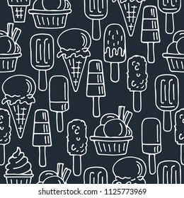 Ice cream seamless pattern. Design element for cafe menu, textile prints or gift wrap. Hand drawn style.