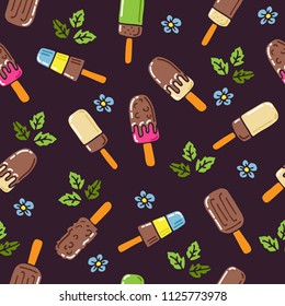 Ice cream seamless pattern. Design element for cafe menu, textile prints or gift wrap. Hand drawn style.