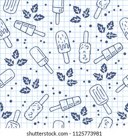 Ice cream seamless pattern. Design element for cafe menu, textile prints or gift wrap. Hand drawn style.