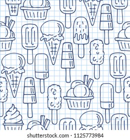 Ice cream seamless pattern. Design element for cafe menu or gift wrap. Hand drawn style.