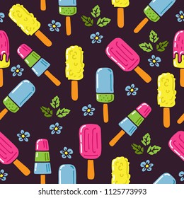 Ice cream seamless pattern. Design element for cafe menu, textile prints or gift wrap. Hand drawn style.