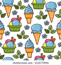 Ice cream seamless pattern. Design element for cafe menu, textile prints or gift wrap. Hand drawn style.