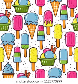 Ice cream seamless pattern. Design element for cafe menu, textile prints or gift wrap. Hand drawn style.