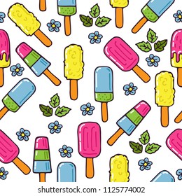 Ice cream seamless pattern. Design element for cafe menu, textile prints or gift wrap. Hand drawn style.