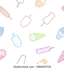 Ice cream seamless pattern. Design sketch element for menu cafe, bistro, restaurant, packaging and other things. Vector illustration.
