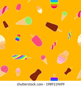 Ice cream seamless pattern. Design sketch element for menu cafe, bistro, restaurant, packaging and other things. Vector illustration.