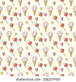 Ice Cream Seamless Pattern Design. Vector Illustration.