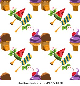 Ice cream seamless pattern for design surface. Desserts and sweets theme.