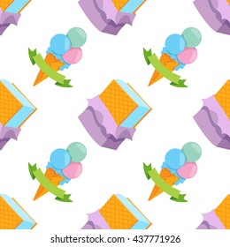 Ice cream seamless pattern for design surface. Desserts and sweets theme.