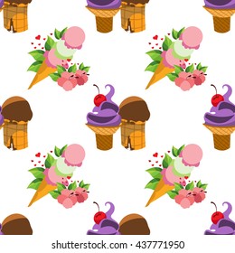 Ice cream seamless pattern for design surface. Desserts and sweets theme.