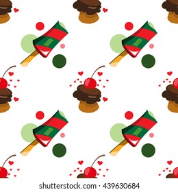 Ice cream seamless pattern for design surface. Desserts and sweets theme.