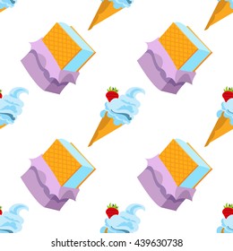 Ice cream seamless pattern for design surface. Desserts and sweets theme.