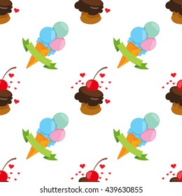 Ice cream seamless pattern for design surface. Desserts and sweets theme.