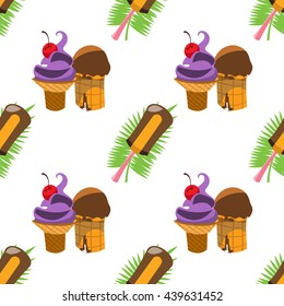 Ice cream seamless pattern for design surface. Desserts and sweets theme.