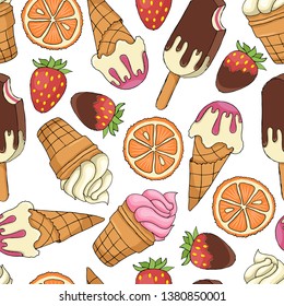 Ice cream seamless pattern. Desserts Wallpaper. Dessert Vector