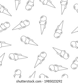 Ice cream seamless pattern doodle texture with sweet dessert background black and white
