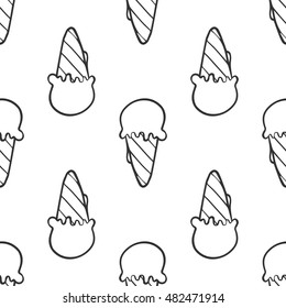 Ice cream seamless pattern doodle texture with sweet dessert  background black and white