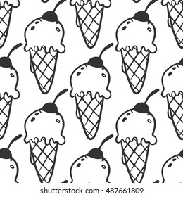 Ice cream seamless pattern doodle texture with sweet dessert  background 