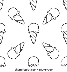 Ice cream seamless pattern doodle texture with sweet dessert background black and white
