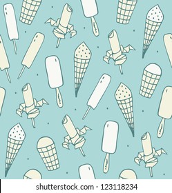 Ice cream seamless pattern. Endless winter background with ice cream. Decorative hand drawn texture