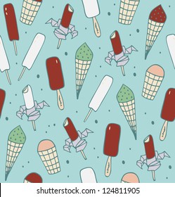 Ice cream seamless pattern. Endless winter background with ice cream
