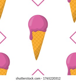 Ice cream seamless pattern. Endless texture with vector cartoon illustrations of yummy and delicious ice cream.