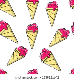 Ice cream seamless pattern. Fast food background.