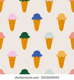 Ice cream. Seamless pattern. Flat vector graphic design. Hand drawn illustration.