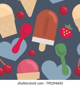 Ice cream seamless pattern. Flat style. Vector illustration